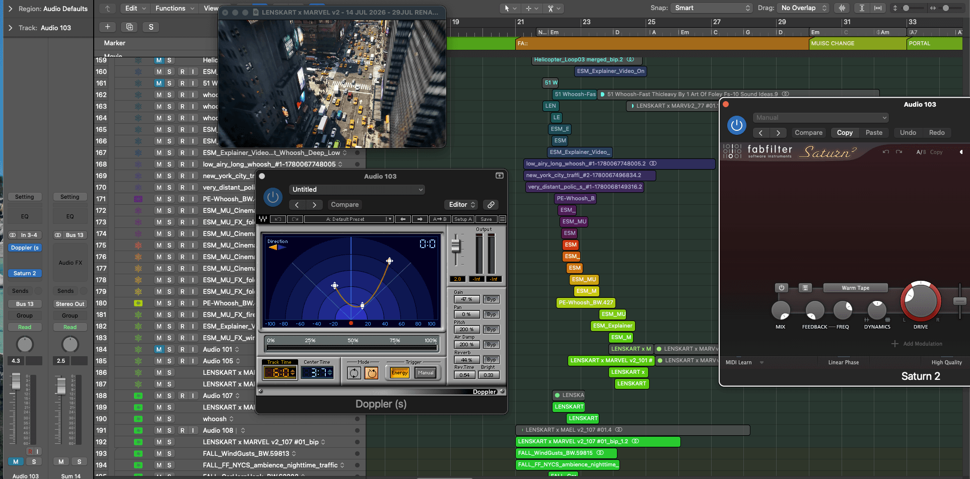 Marvel x Lenskart sound design session arranged in a digital audio workstation